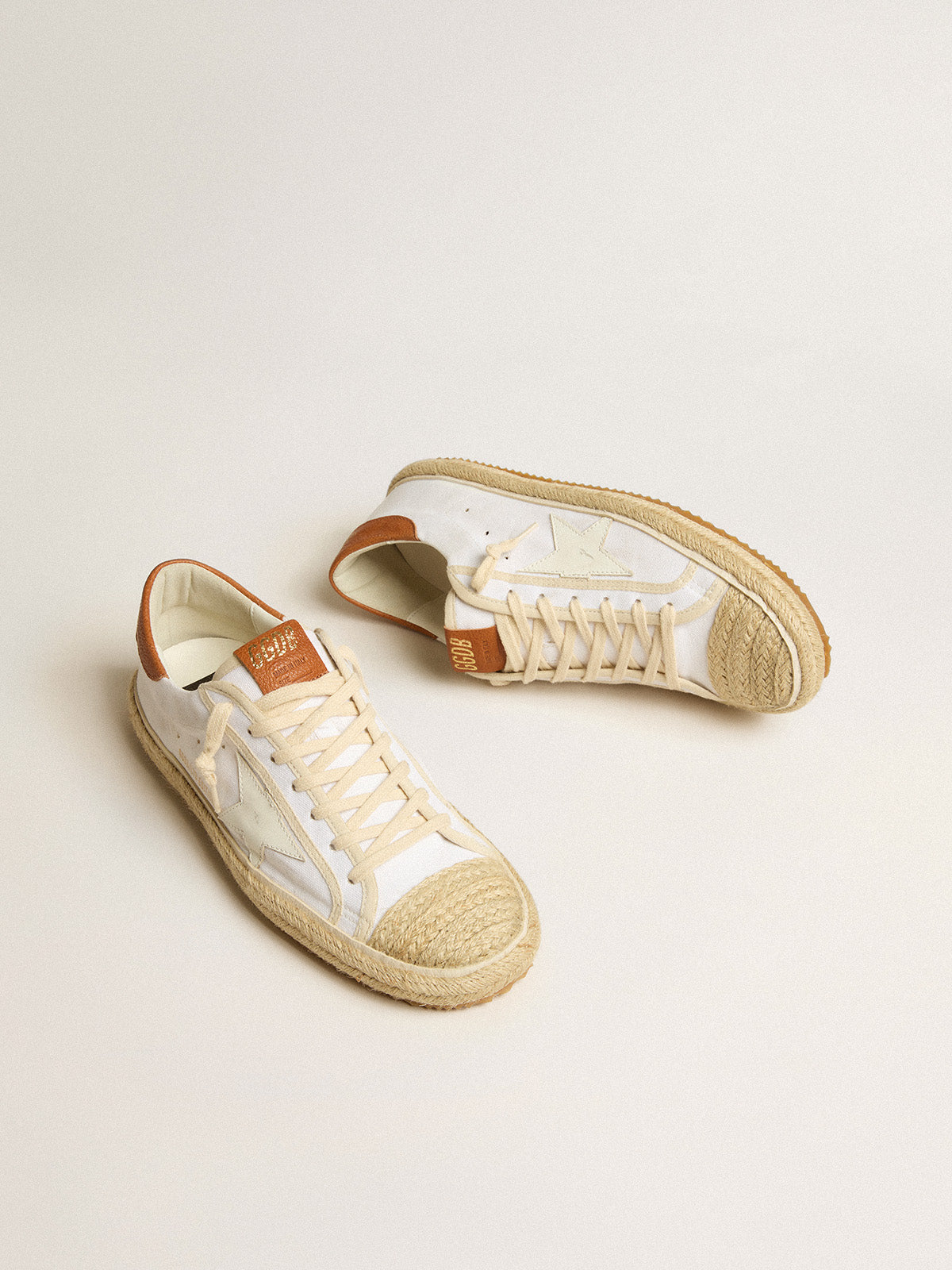Men's Super-Star LTD in canvas with white leather star and raffia toe| Golden Goose