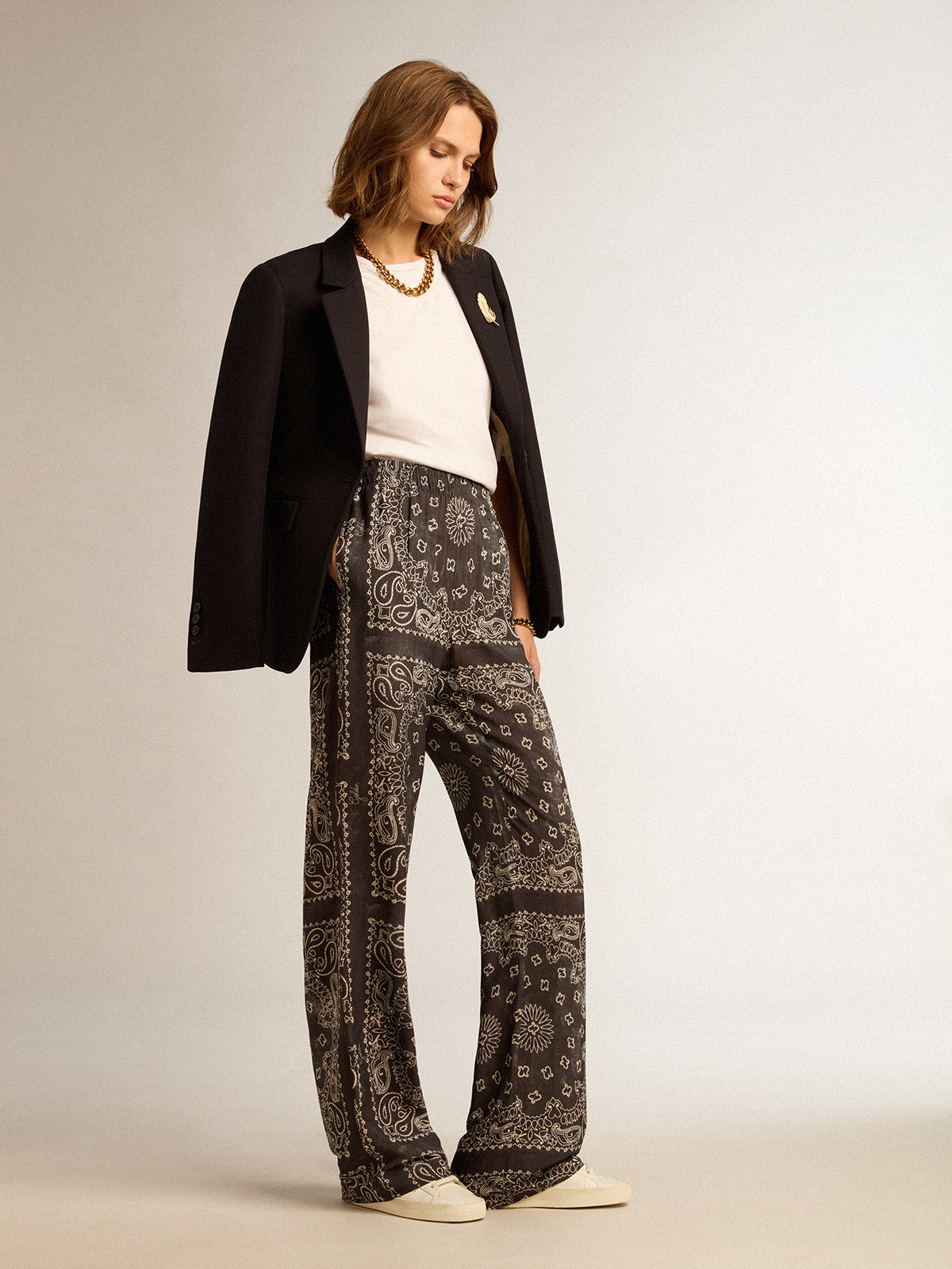 Women's single-breasted blazer in dark blue wool gabardine| Golden Goose