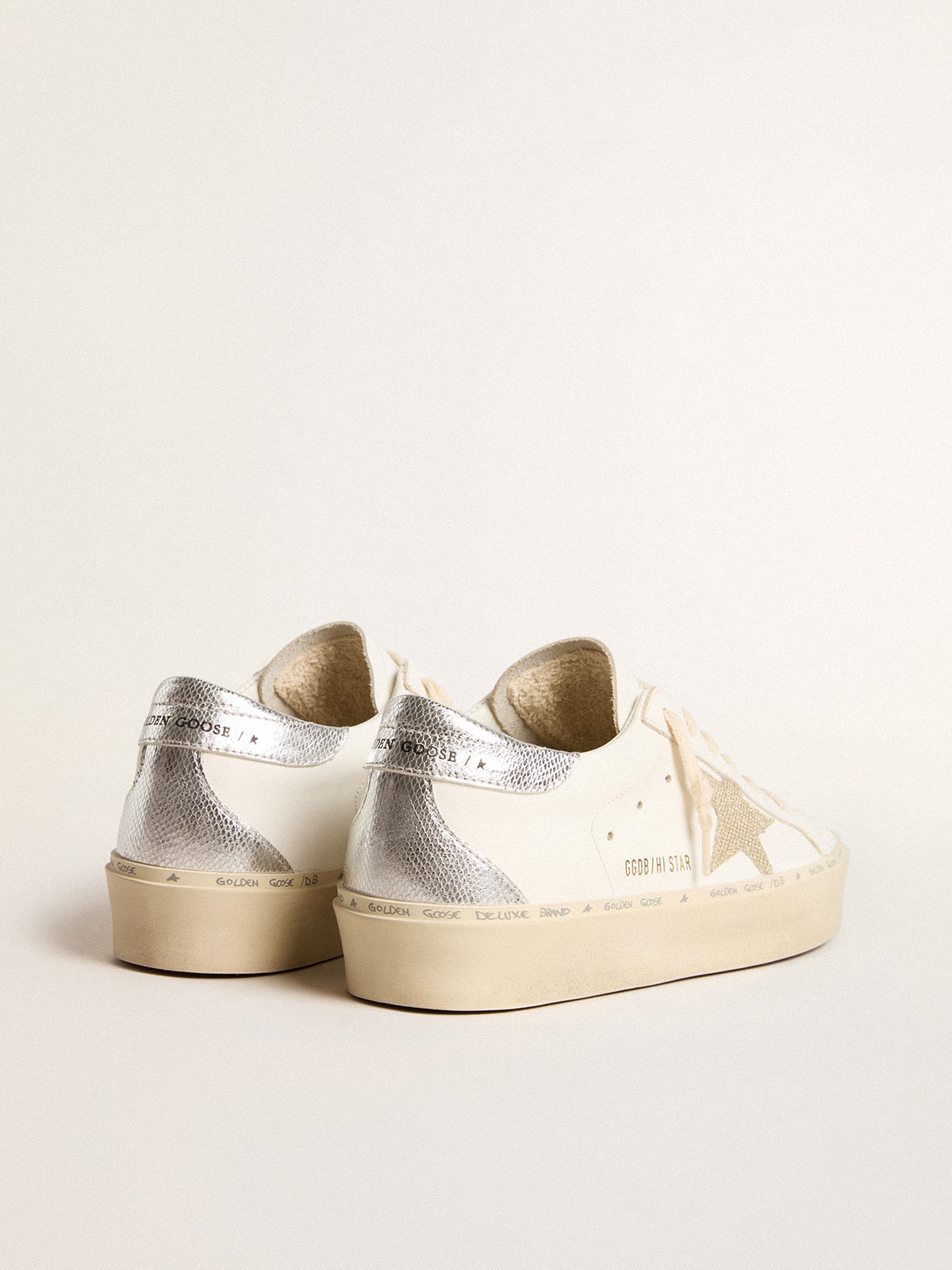 Women's Hi Star with gold glitter star and lizard-print leather heel tab| Golden Goose