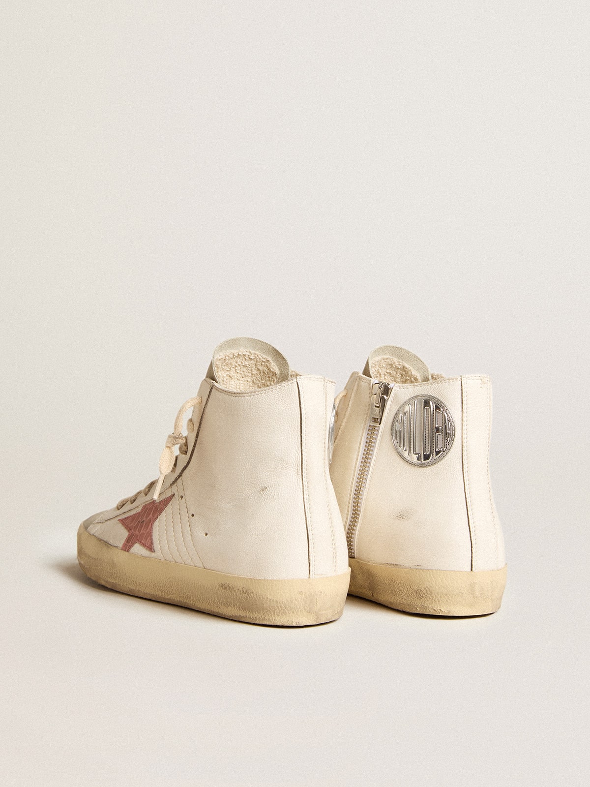 Francy in cream nappa with pink crocodile-print leather star| Golden Goose