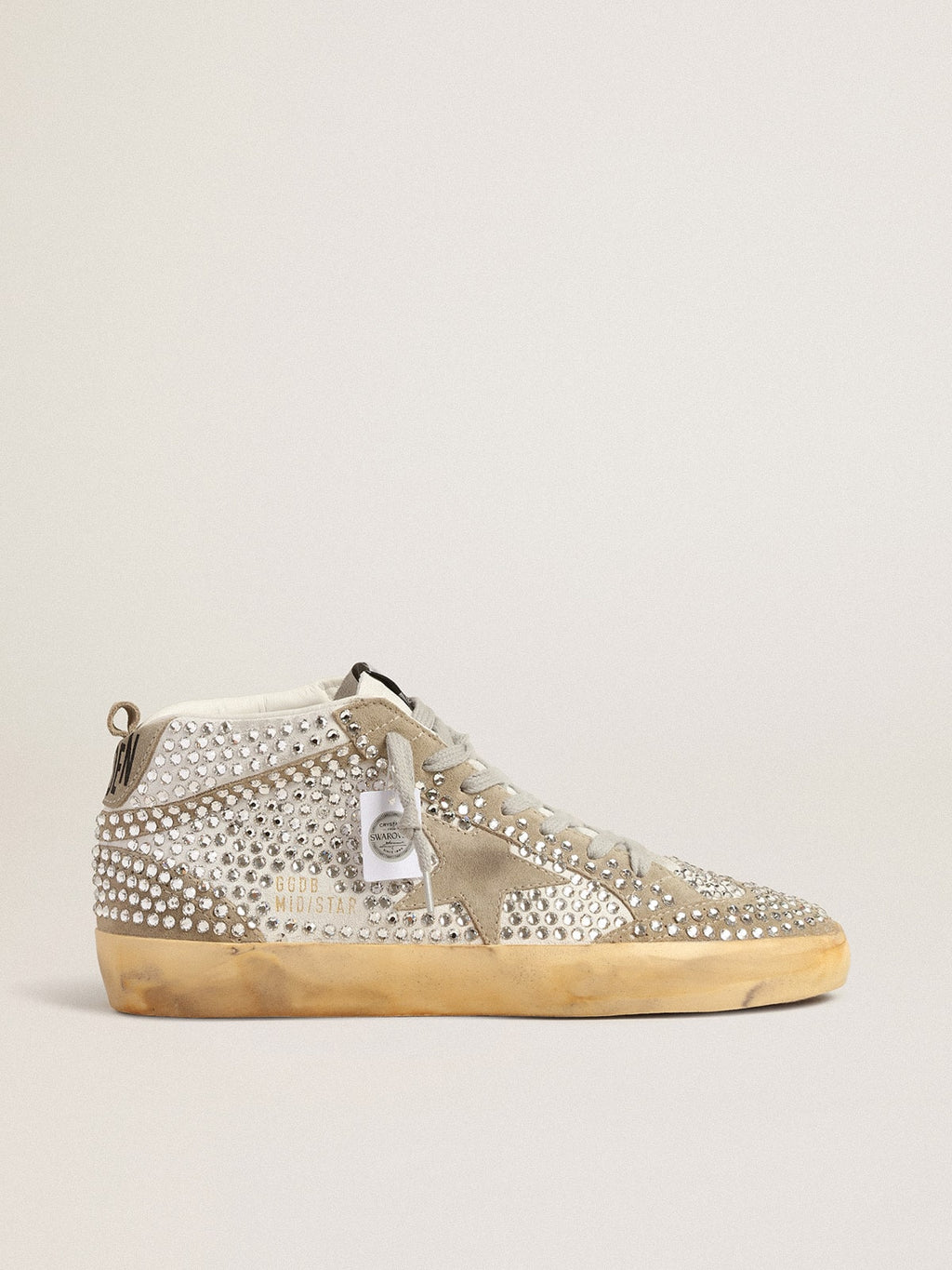 Women's Mid Star in white and dove-gray suede with Swarovski crystals| Golden Goose