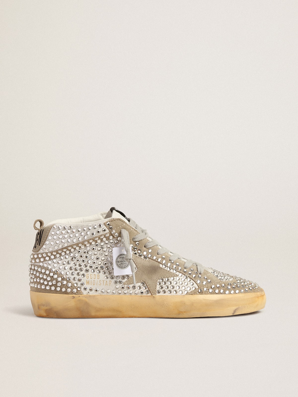 Women's Mid Star in white and dove-gray suede with Swarovski crystals| Golden Goose
