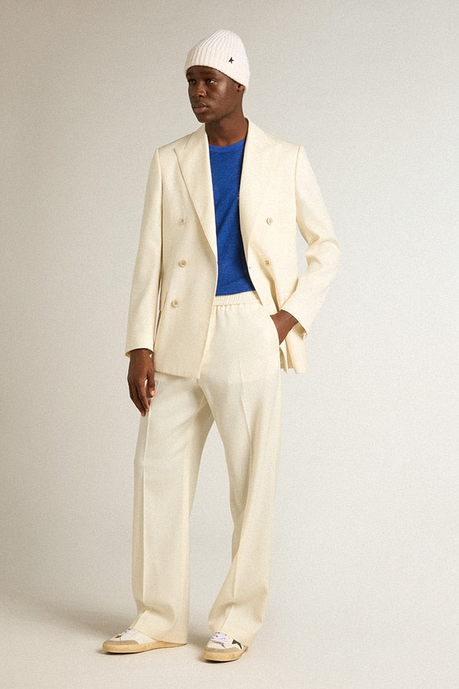 Men's aged white wool gabardine joggers| Golden Goose