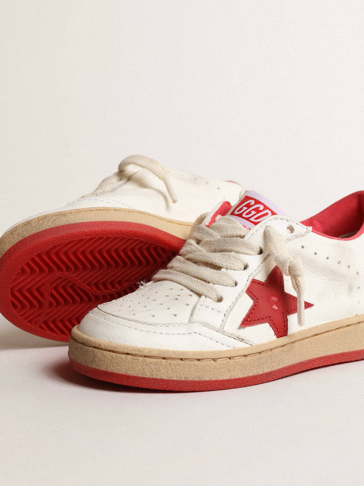 Ball Star Junior in nappa with red leather star and heel tab| Golden Goose
