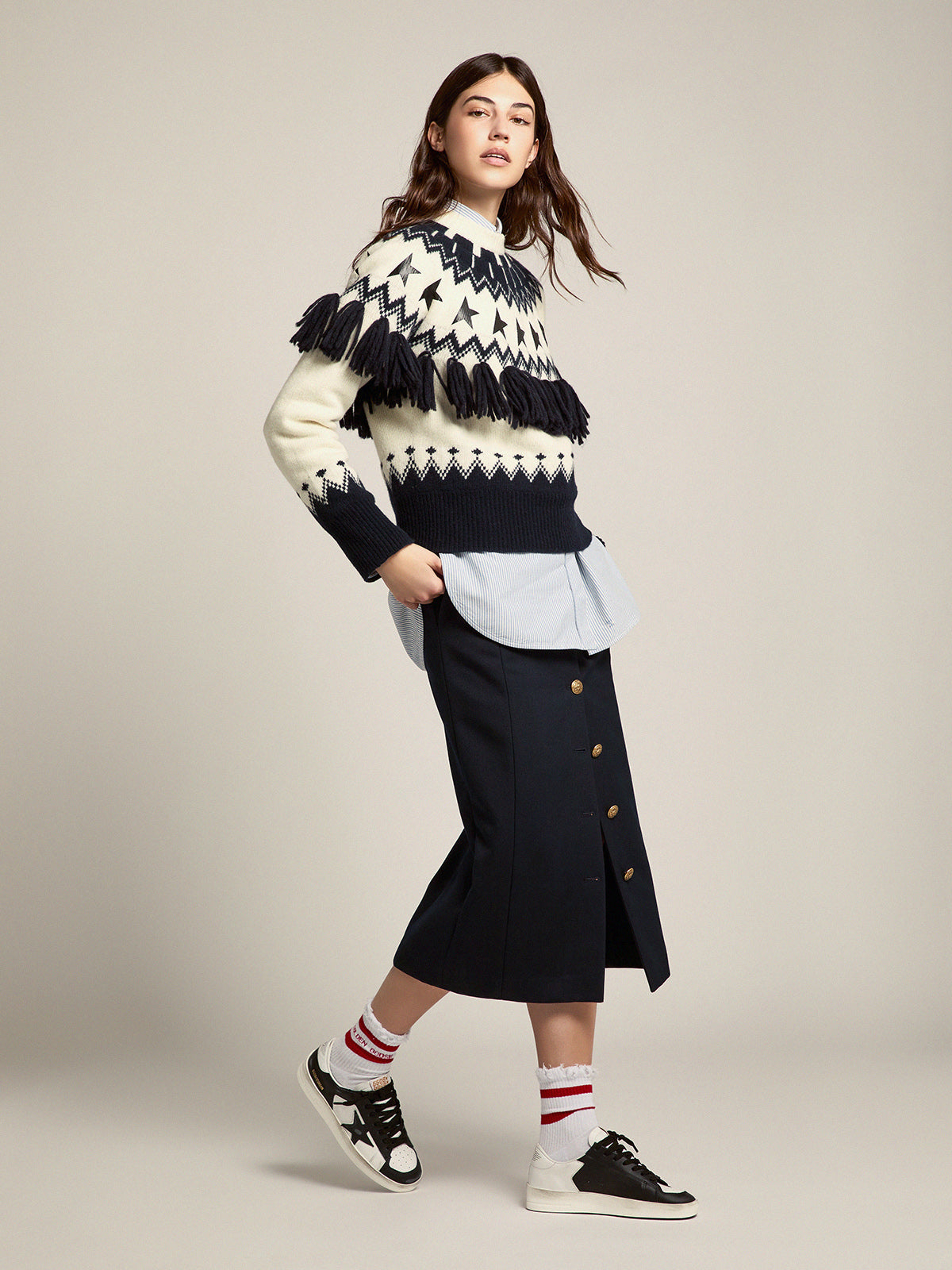 Women's Stardan sneakers in black and white leather| Golden Goose