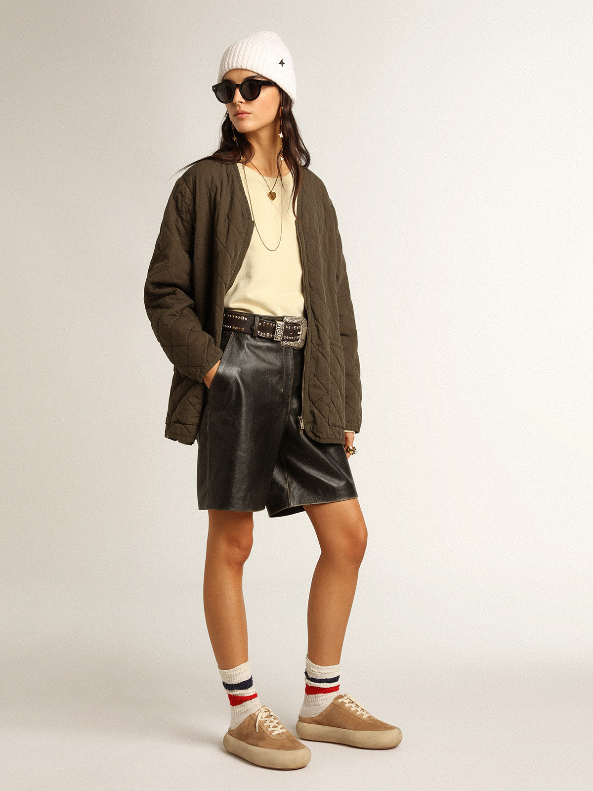 Olive-green quilted jacket| Golden Goose