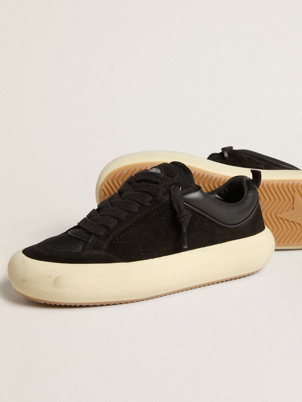 Men's Space-Star Cube in black suede with perforated star| Golden Goose
