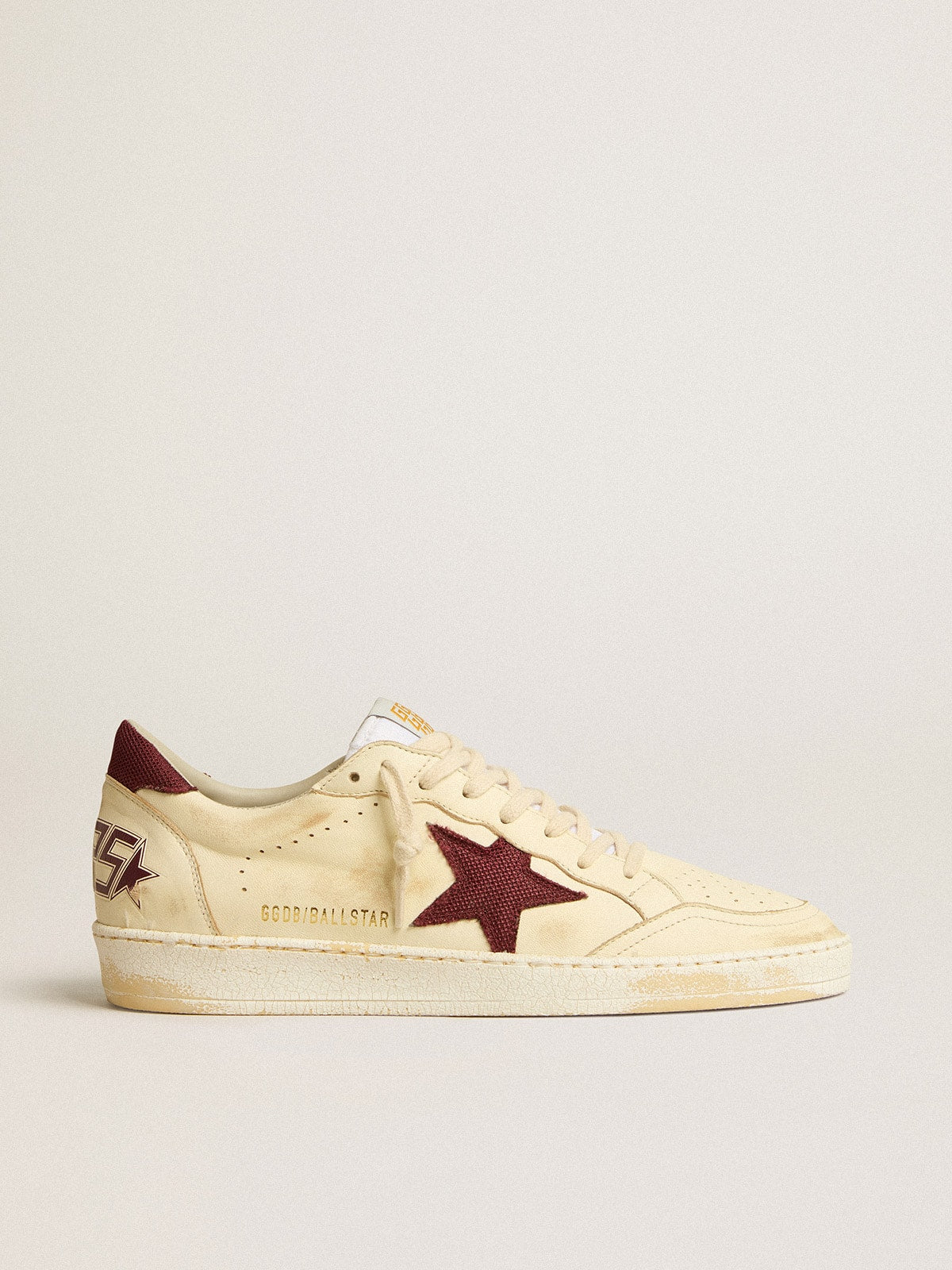 Men's Ball Star in beige nappa with burgundy mesh star and heel tab| Golden Goose