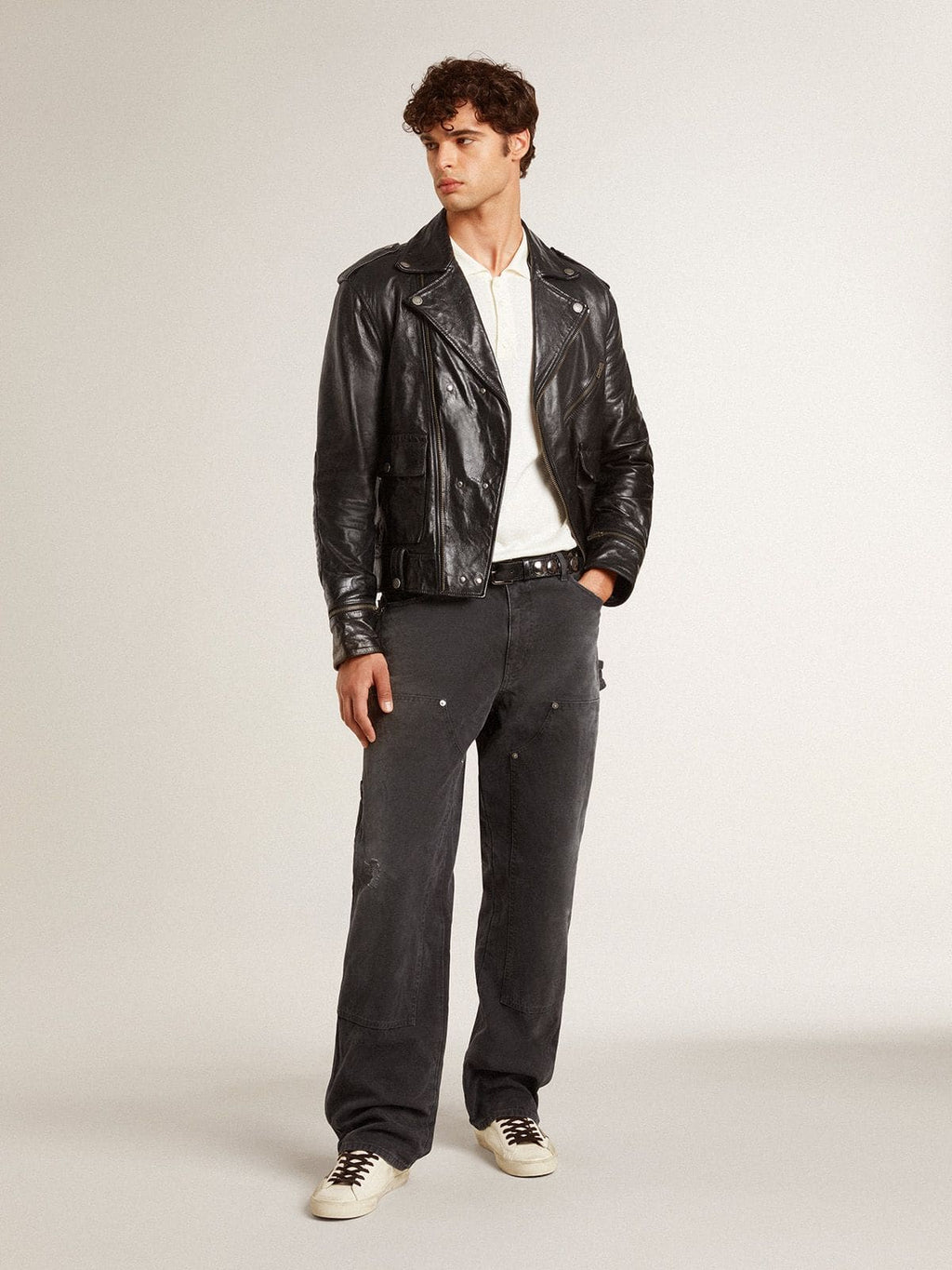 Men's Super-Star in nappa with green leather star and gray leather heel tab| Golden Goose
