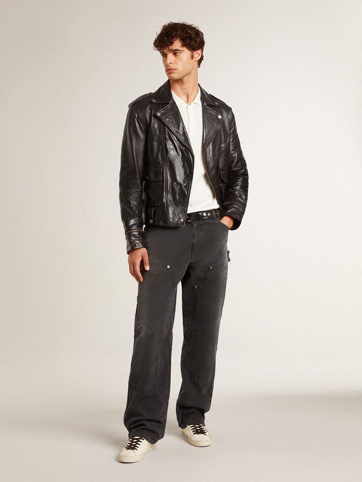 Men's Super-Star in nappa with green leather star and gray leather heel tab| Golden Goose