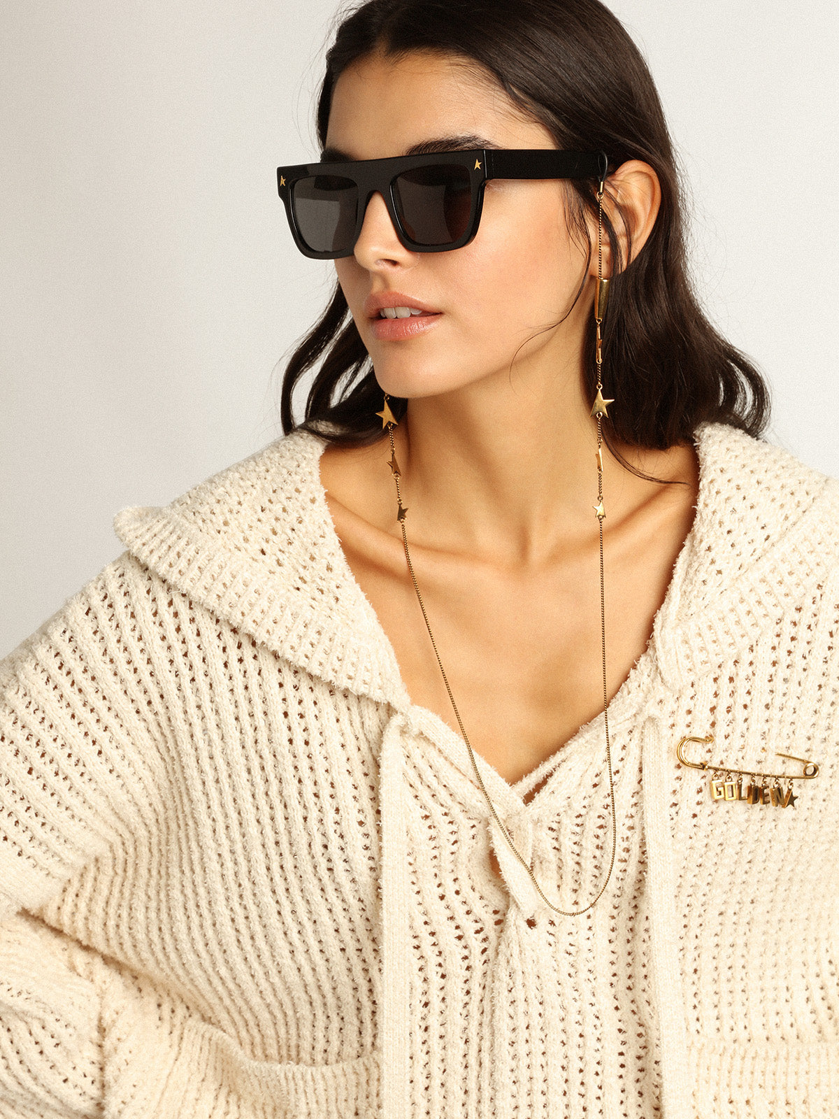 Hooded top in papyrus-colored cotton| Golden Goose