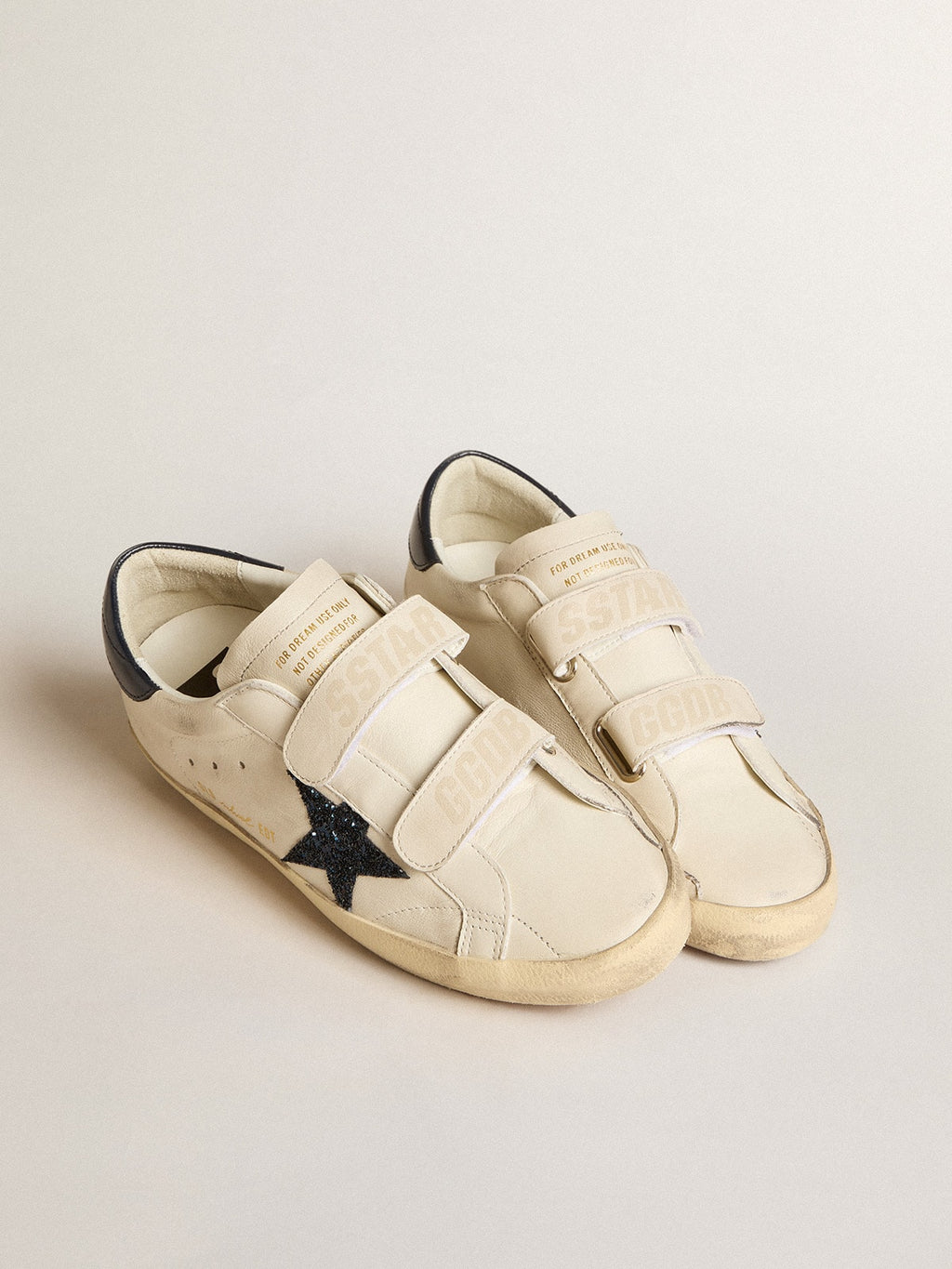 Women's Old School in leather with blue glitter star and blue leather heel tab| Golden Goose