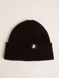 Black wool beanie with white star| Golden Goose