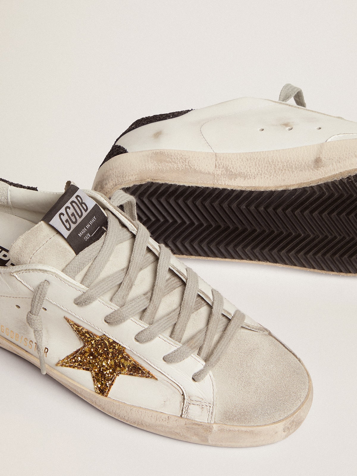 Women's Super-Star LTD with gold star and black glitter heel tab| Golden Goose