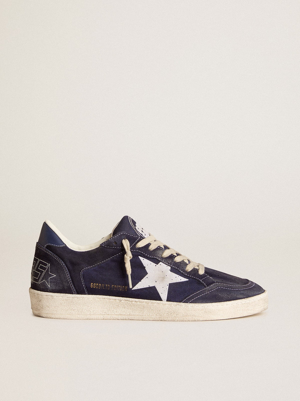 Ball Star LTD in blue suede and nylon with white star and blue heel tab| Golden Goose