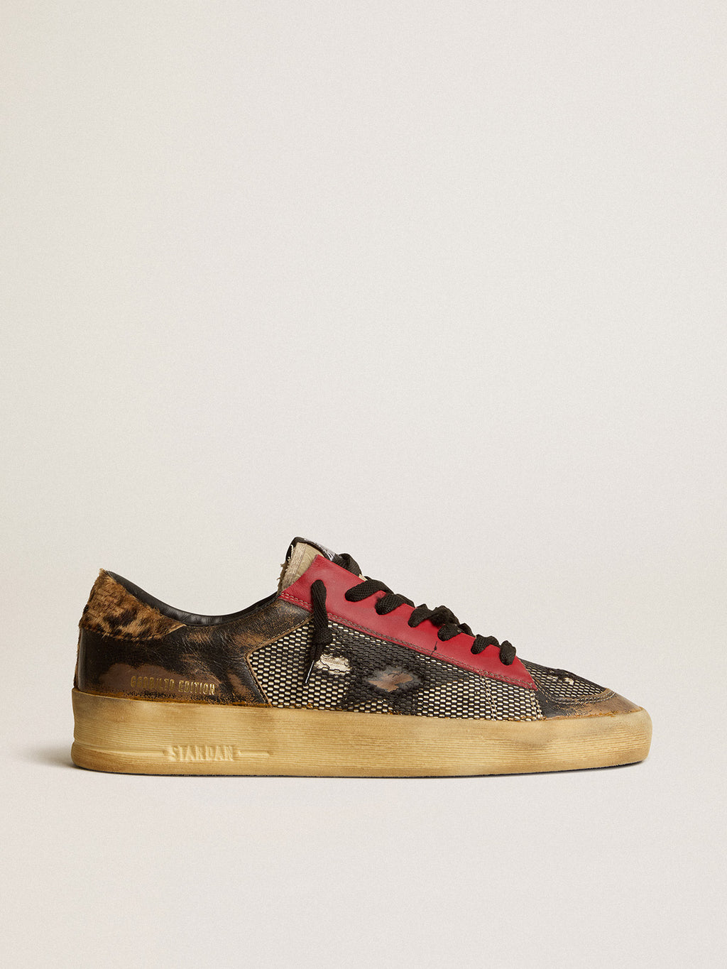 Women's Stardan LAB in mesh with black leather inserts and leopard heel tab| Golden Goose