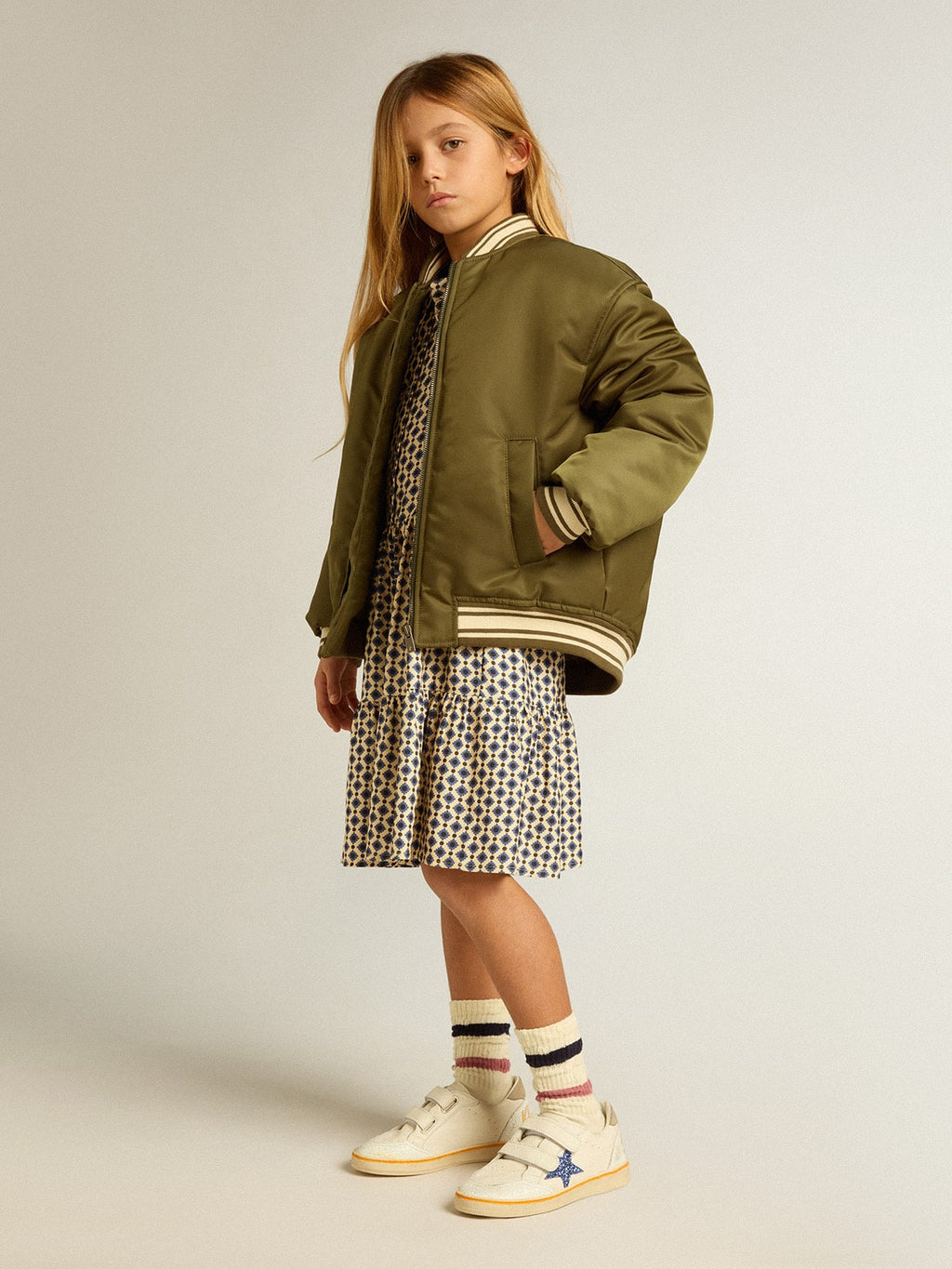 Girls' dress with geometric print and removable collar| Golden Goose