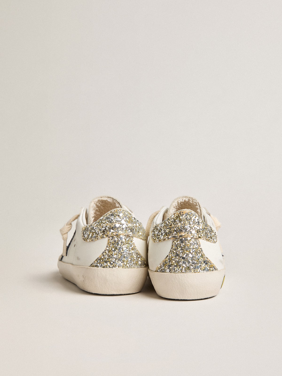 Young Super-Star in leather with glitter star and heel tab| Golden Goose