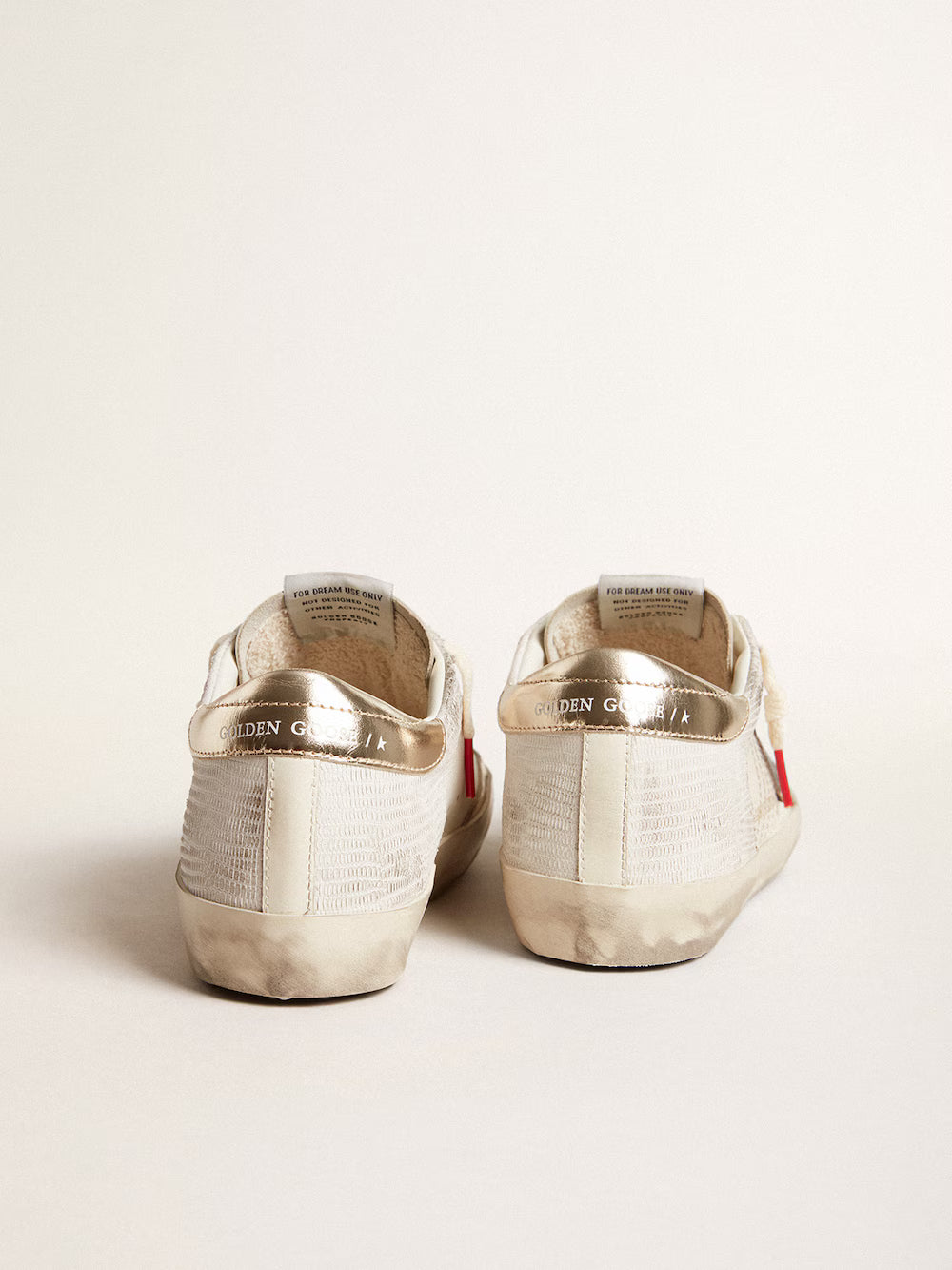 Super-Star with lizard print with green star and platinum heel tab| Golden Goose
