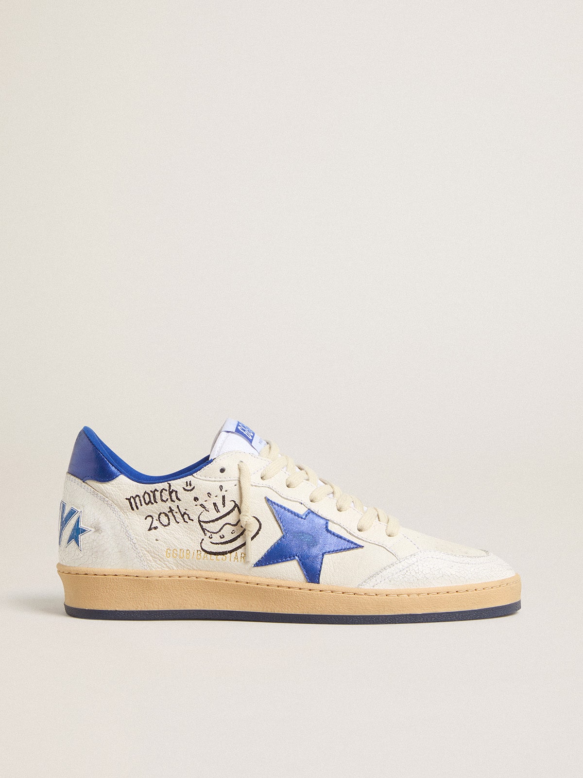 Women's Ball Star Wishes in white nappa leather with bright blue star and heel tab| Golden Goose