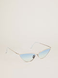 Sunglasses cat-eye style with silver frame and blue lenses| Golden Goose