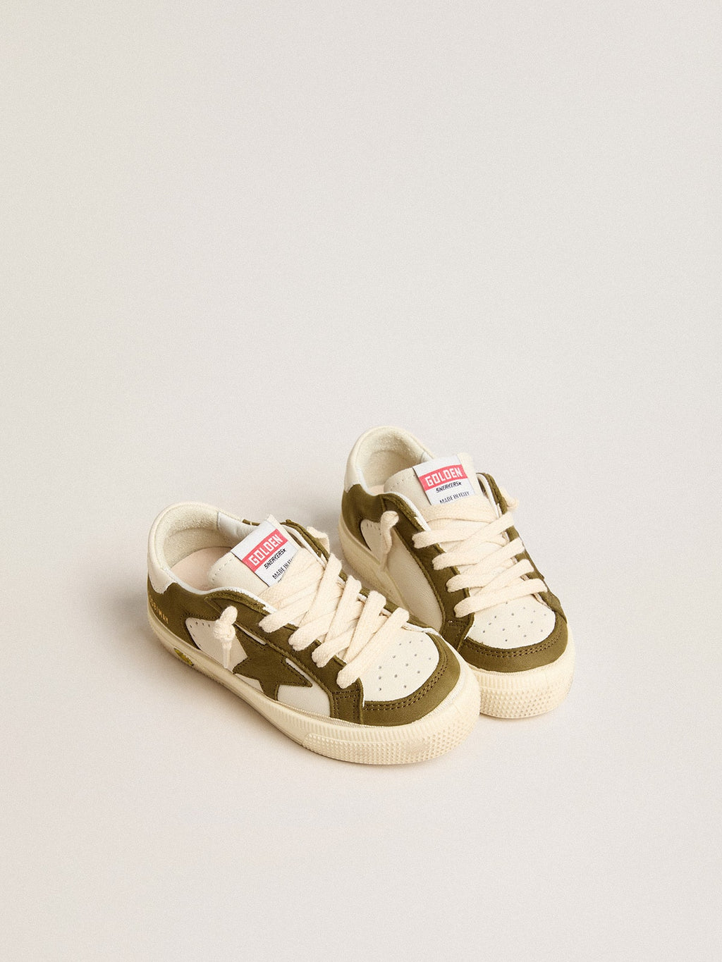 May Teen in white and military green leather| Golden Goose
