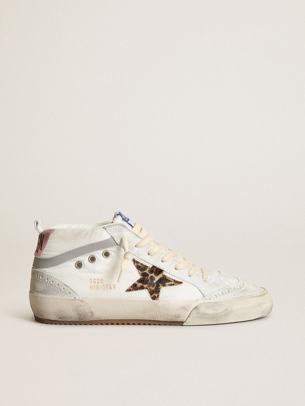 Women's Mid Star LTD in white nylon with leopard print pony skin star| Golden Goose