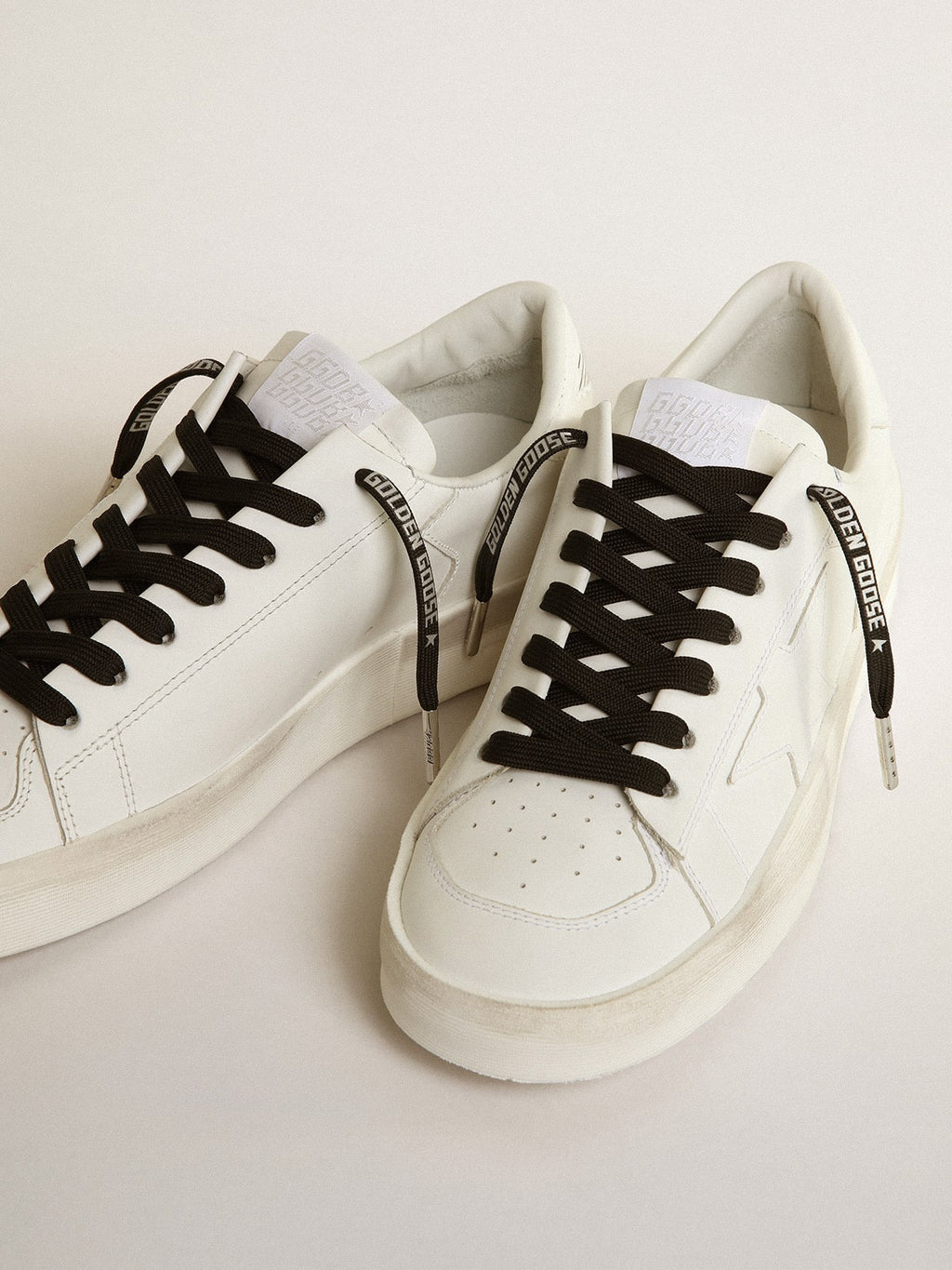 Black cotton laces with contrasting silver logo| Golden Goose