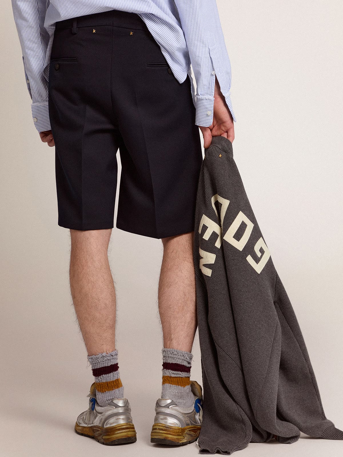 Men's bermuda shorts in dark blue wool| Golden Goose