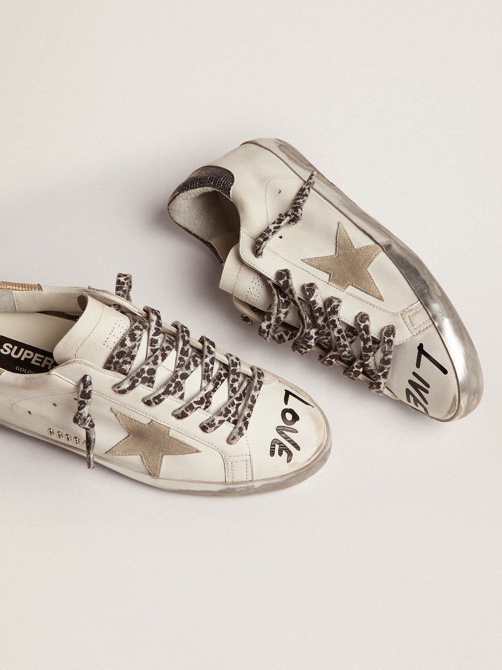 Women's Super-Star in white leather with gray suede star| Golden Goose