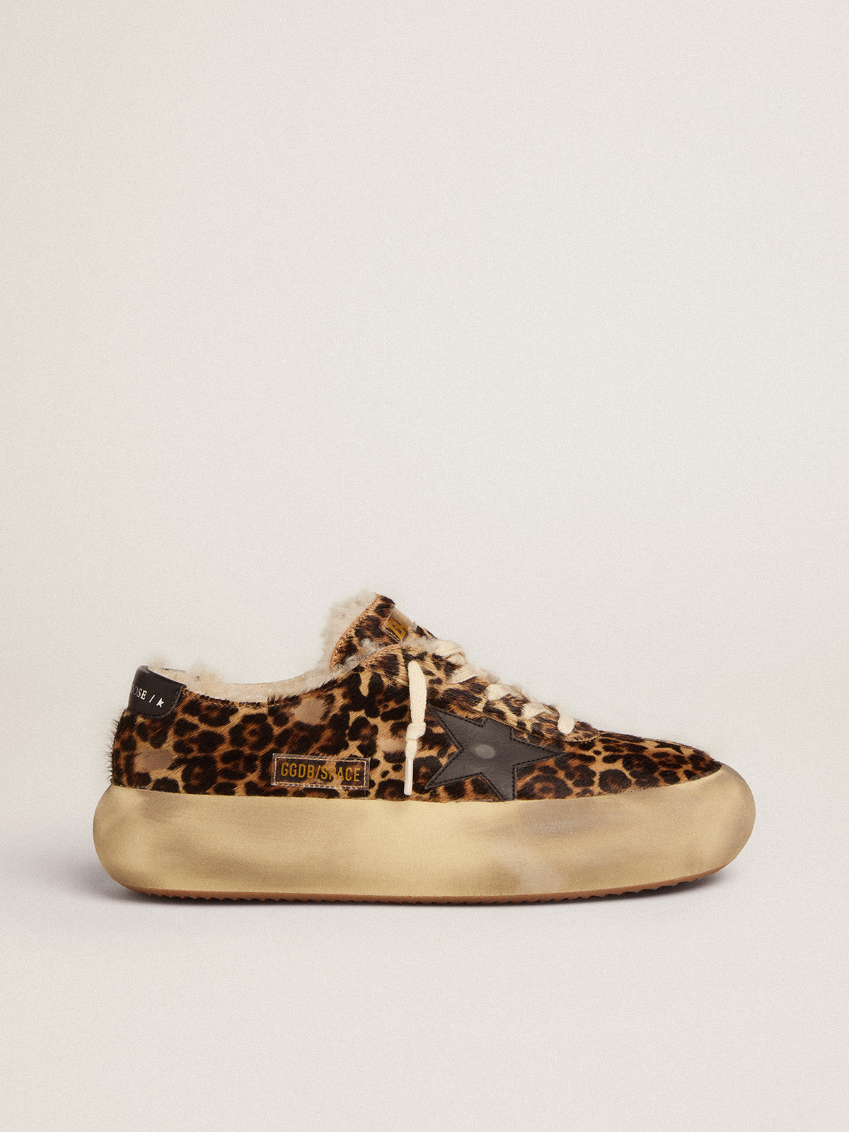 Space-Star shoes in animal-print pony skin with shearling lining| Golden Goose