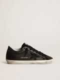 Super-Star in black nappa with black star and glitter heel tab| Golden Goose