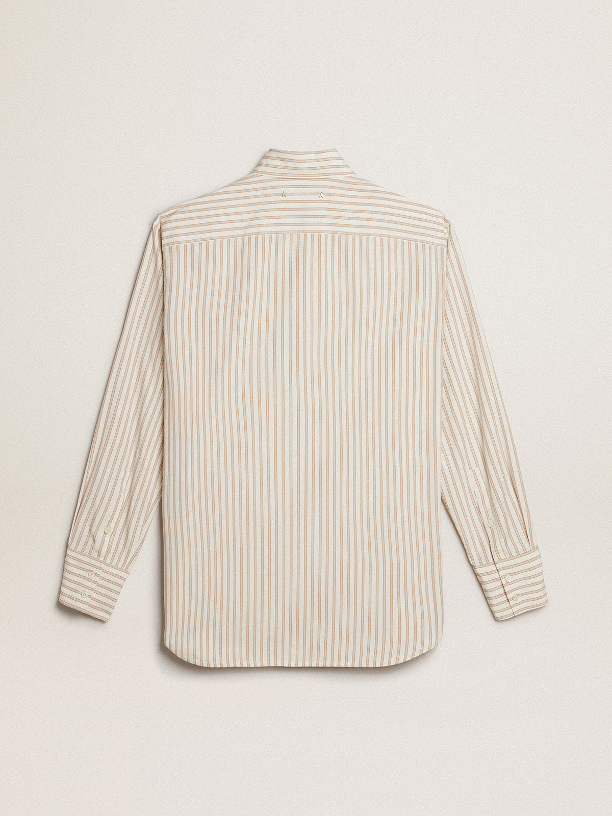 Women's white cotton shirt with beige stripes| Golden Goose
