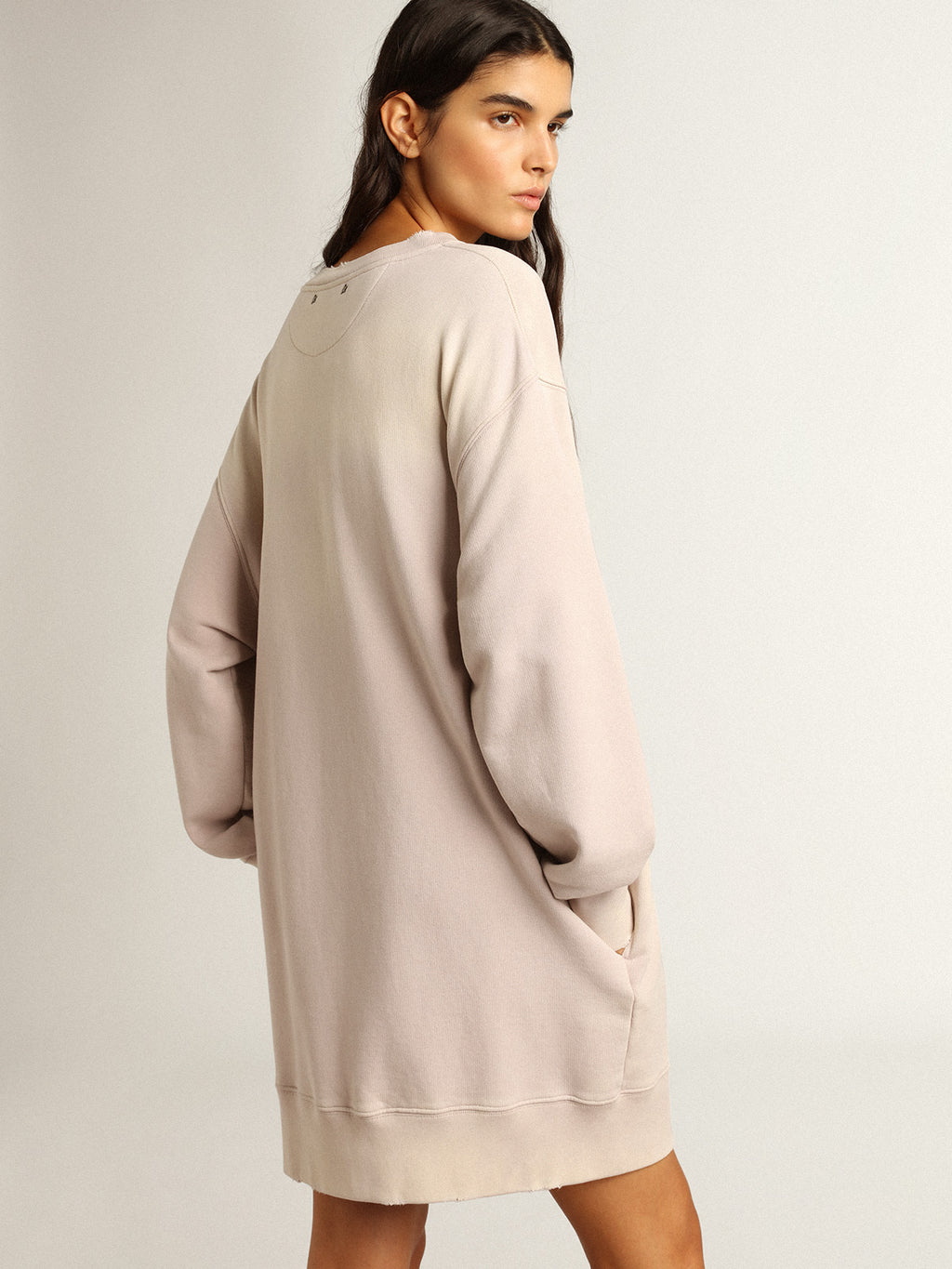 Distressed-finish pale pink sweatshirt dress| Golden Goose