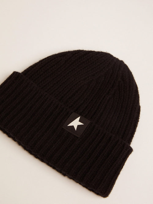 Black wool beanie with white star| Golden Goose