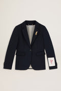 Women's single-breasted blazer in dark blue wool gabardine| Golden Goose