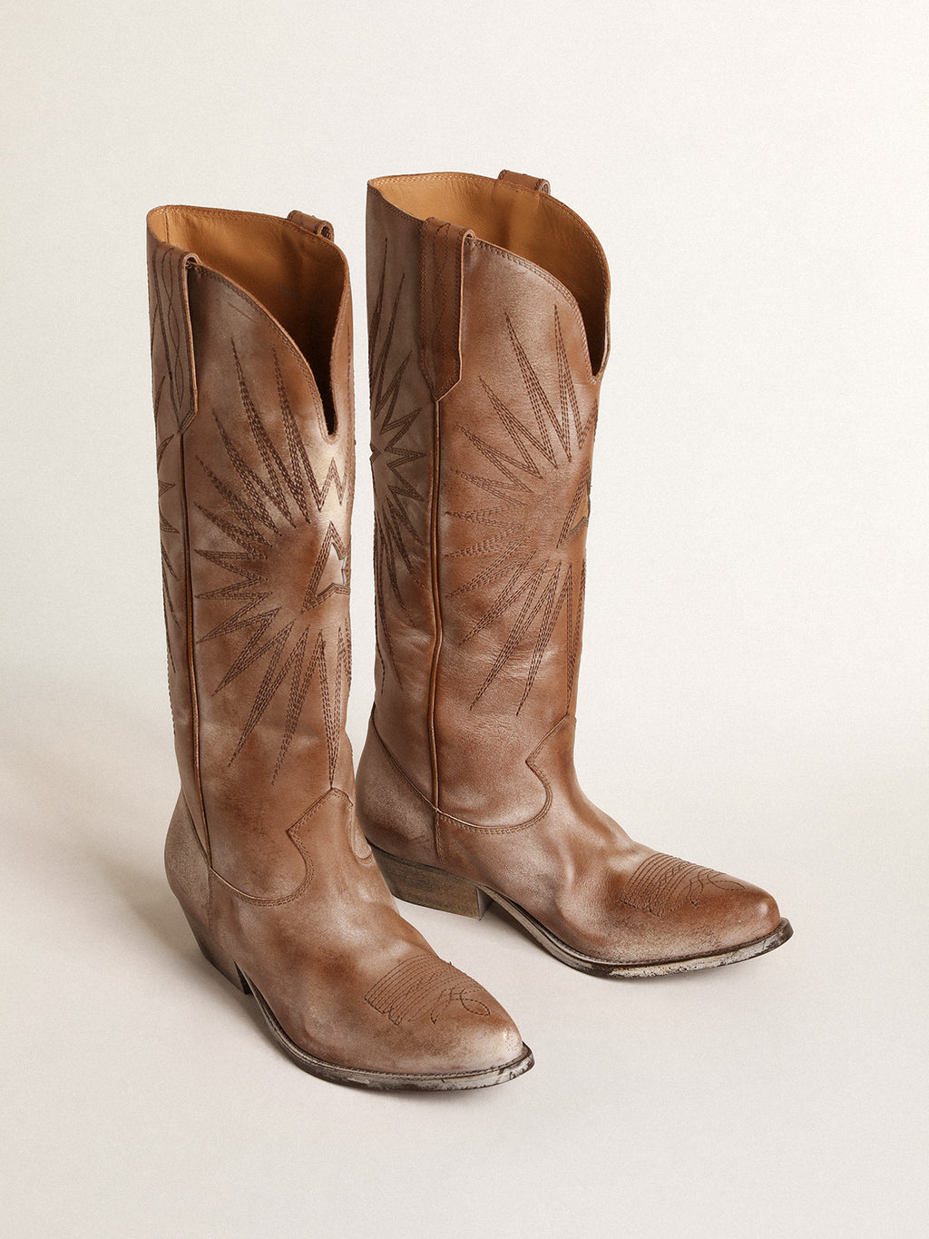 Wish Star boots in brown leather with tone-on-tone inlay star| Golden Goose