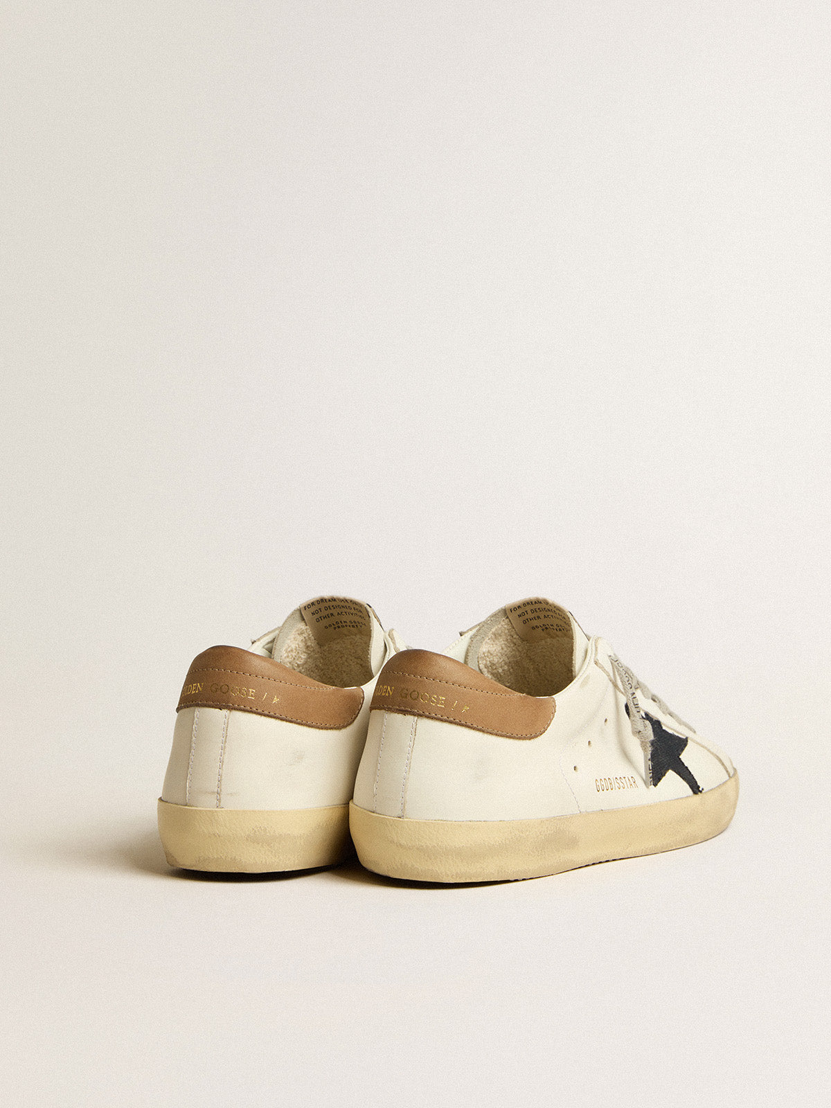 Super-Star with blue canvas star and tobacco leather heel tab| Golden Goose