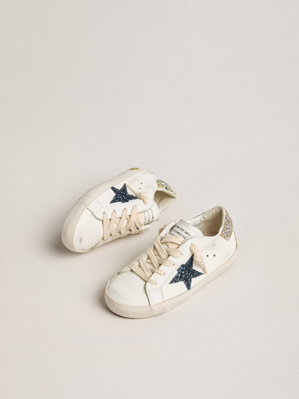Junior Super-Star in leather with glitter star and heel tab| Golden Goose