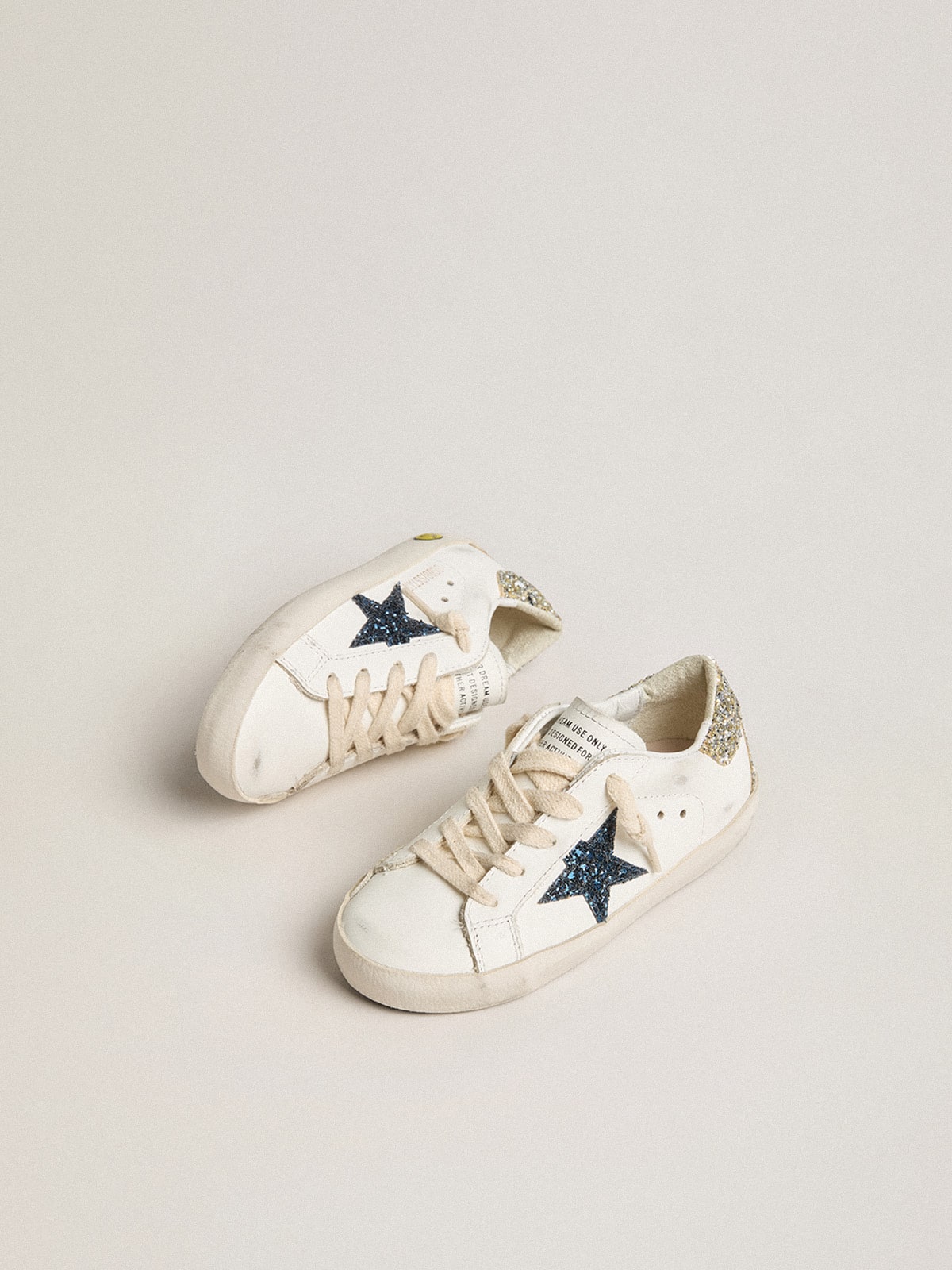 Junior Super-Star in leather with glitter star and heel tab| Golden Goose