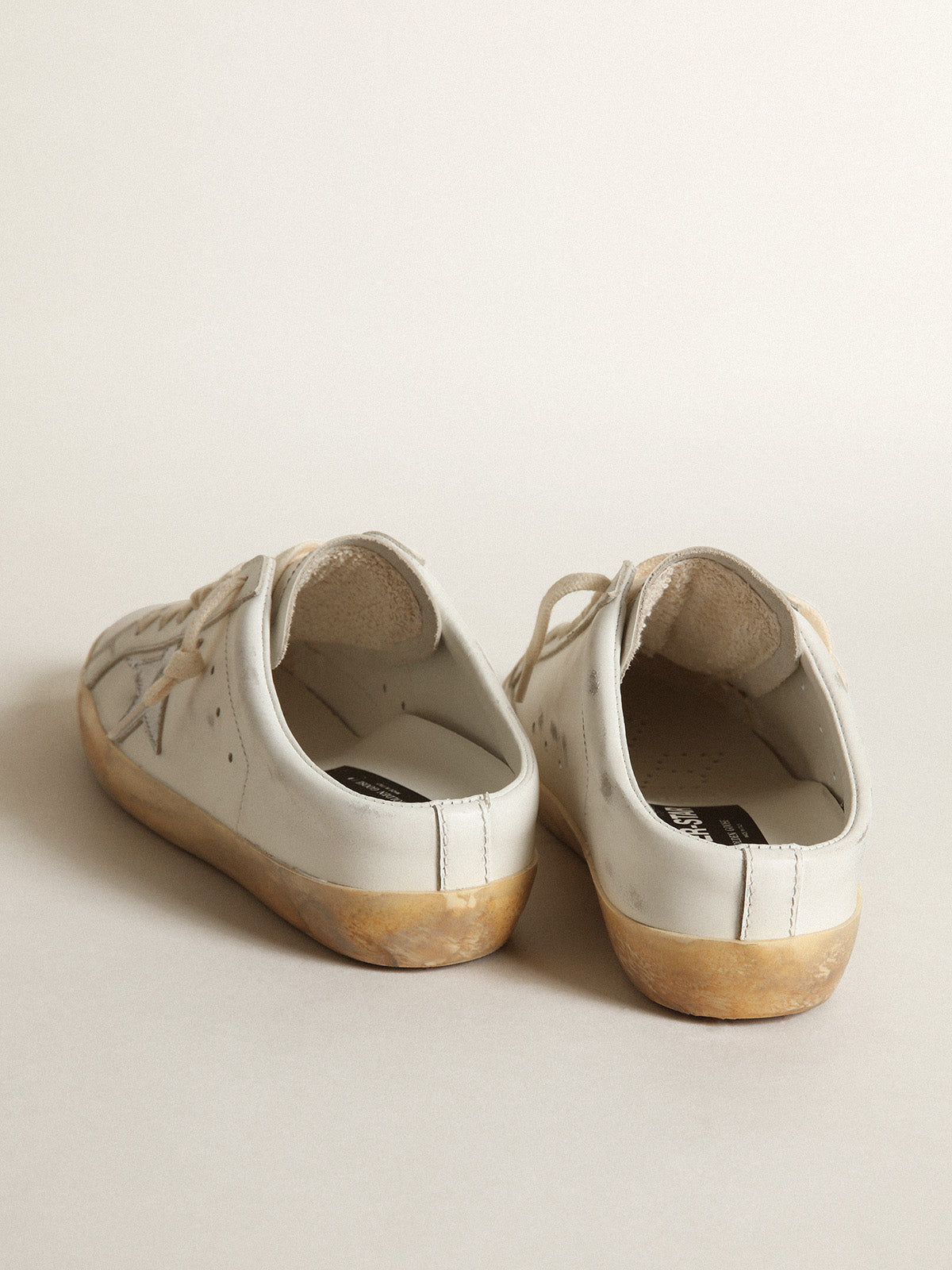 Super-Star Sabots in white leather with silver metallic leather star| Golden Goose