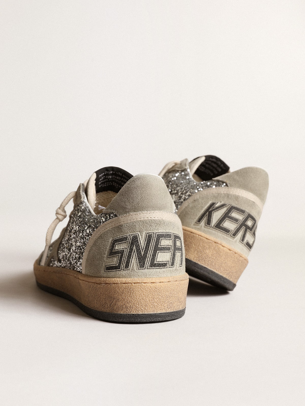Women's Ball Star in silver glitter with ice-gray suede inserts| Golden Goose