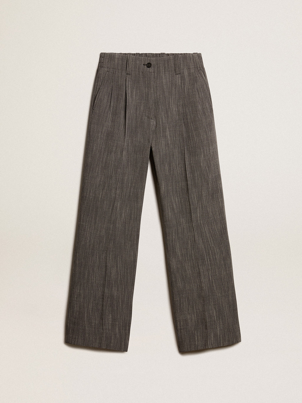 Women's high-waisted pants in gray melange wool blend| Golden Goose