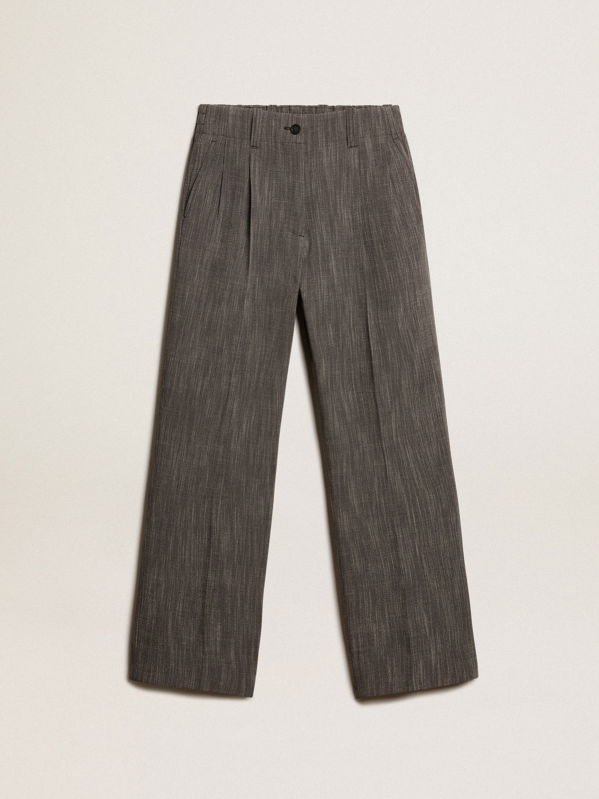 Women's high-waisted pants in gray melange wool blend| Golden Goose