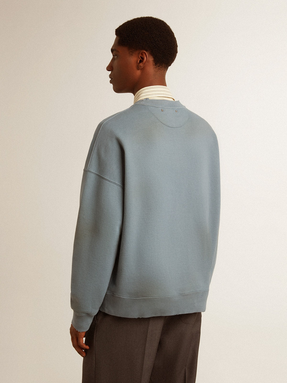 Oversized sweatshirt in baby blue with distressed finish| Golden Goose