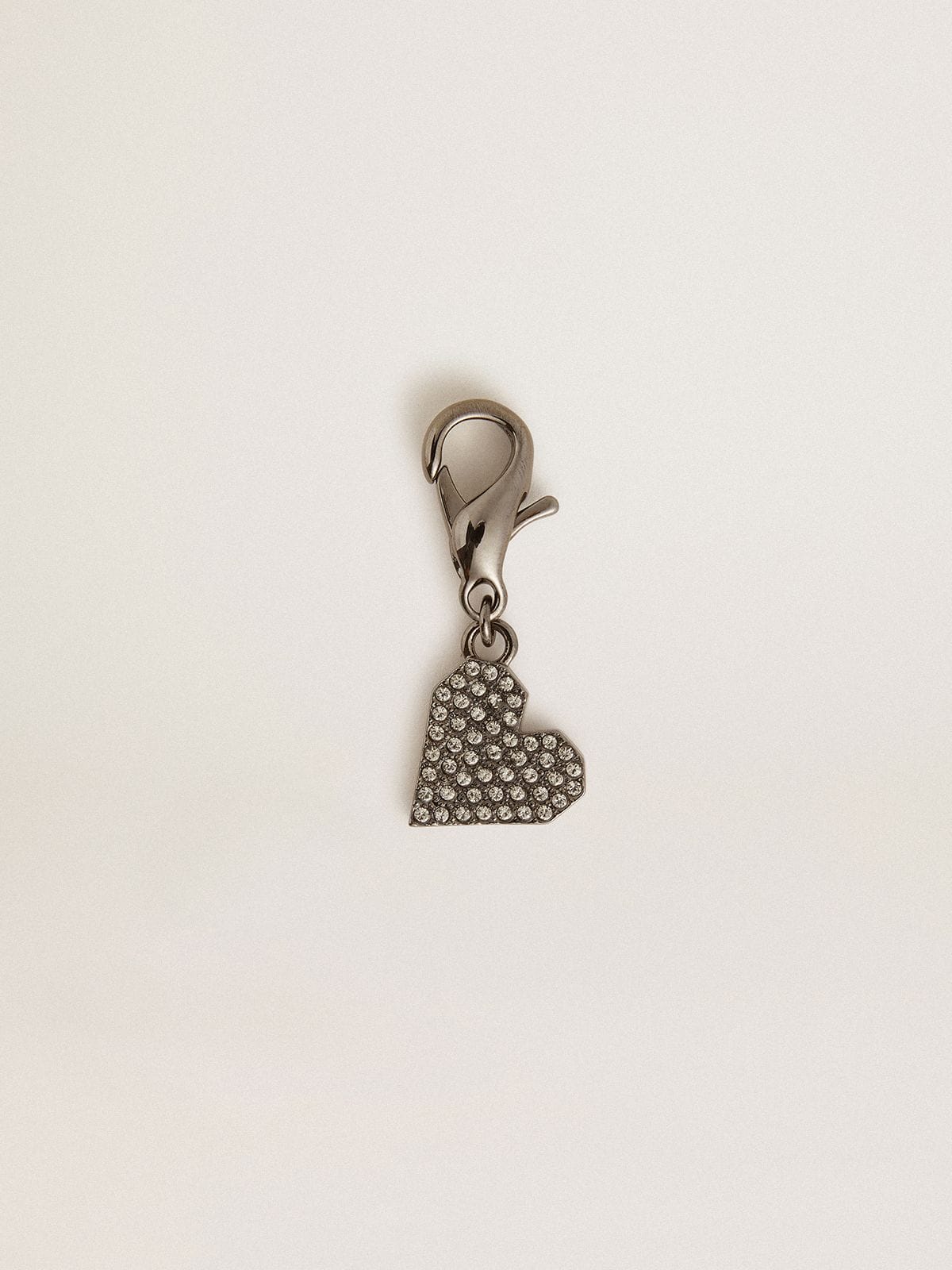 Heart-shaped charm in silver-colored brass with crystals| Golden Goose