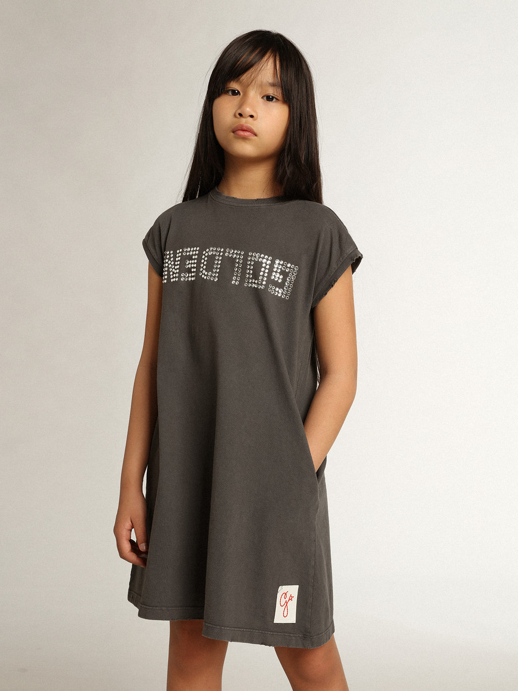 Gray mini dress with Golden lettering in crystals| Golden Goose