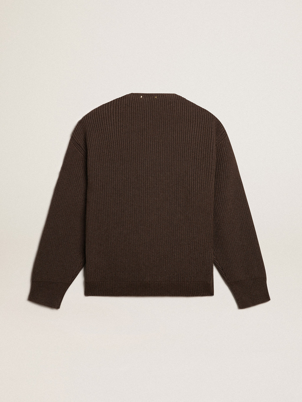 Chocolate-colored leather and knit V-neck cardigan| Golden Goose