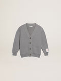 Gray cotton cardigan with logo on the back| Golden Goose