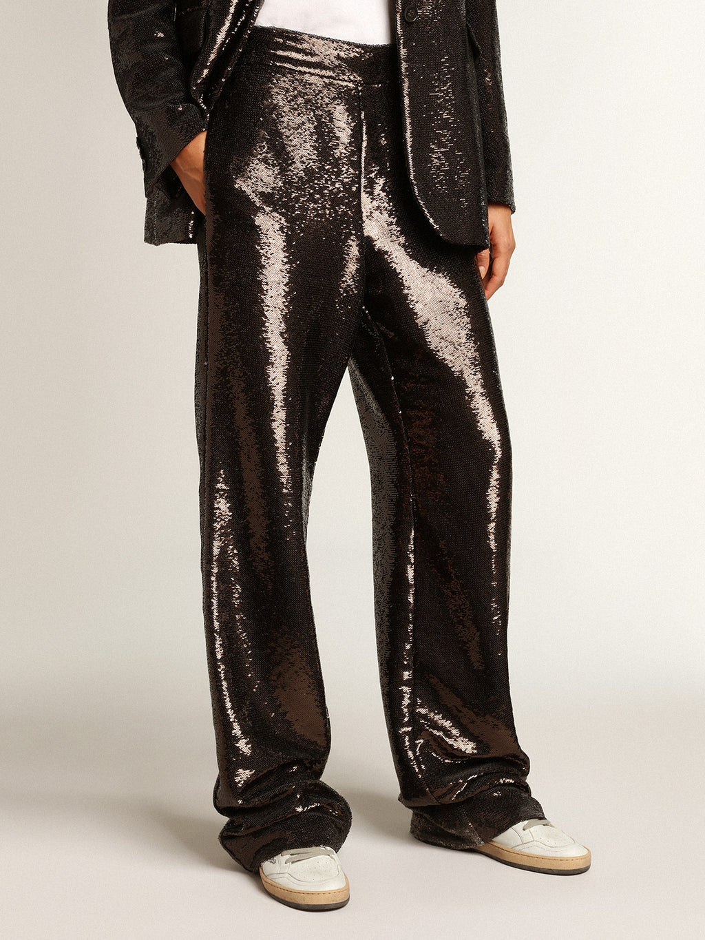 Gray pants with all-over sequins| Golden Goose